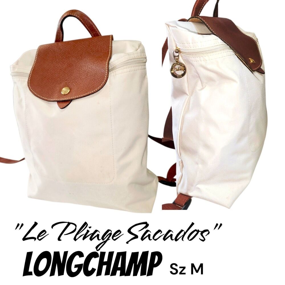 Longchamp Le Pliage Sac A Dos Modele Depose Beige/Brown Leather Nylon Backpack
